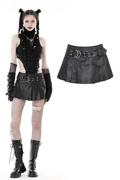 Rest In Pieces Faux Leather Pleated Skirt by Dark In Love