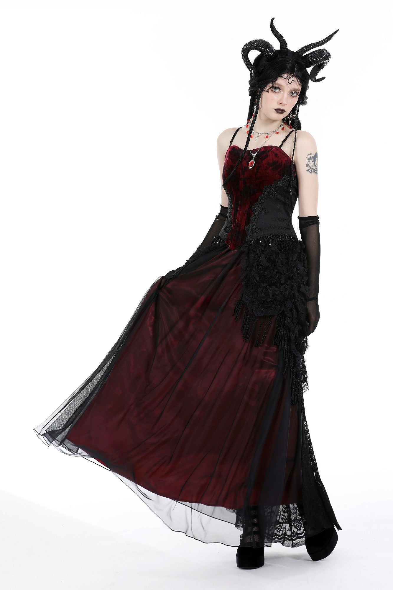 Gothic Trail Of Roses Red Skirt by Dark In Love