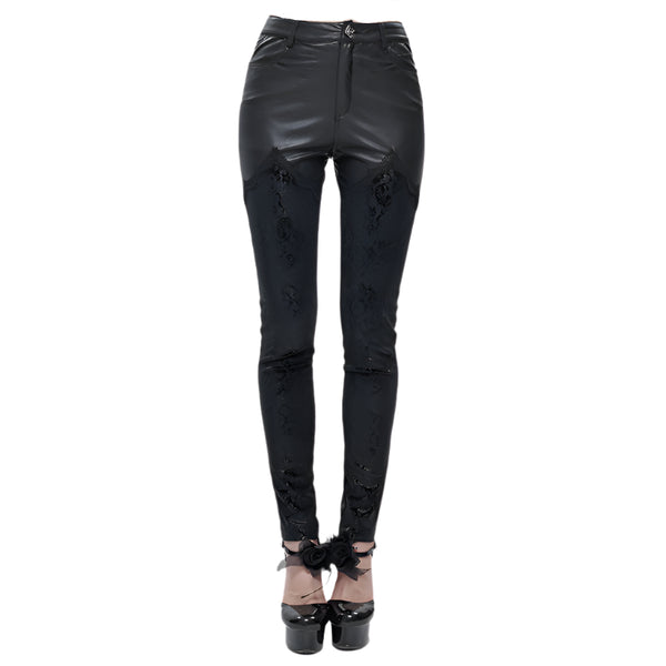Gothic Brocade Faux Leather Pants by Devil Fashion