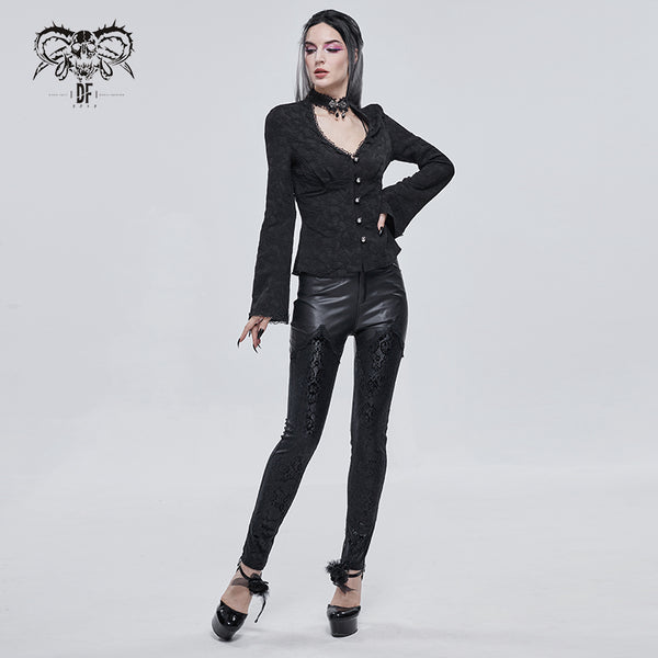 Gothic Brocade Faux Leather Pants by Devil Fashion