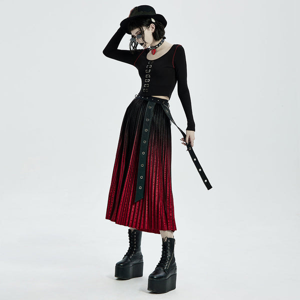 Annabel Lee Pleated A-line Skirt (Red) by Punk Rave