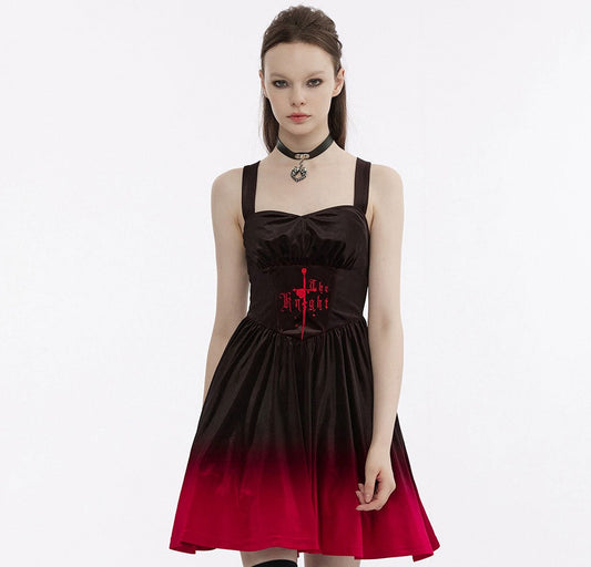 The Knight Gradient Dress - Black Red by Punk Rave
