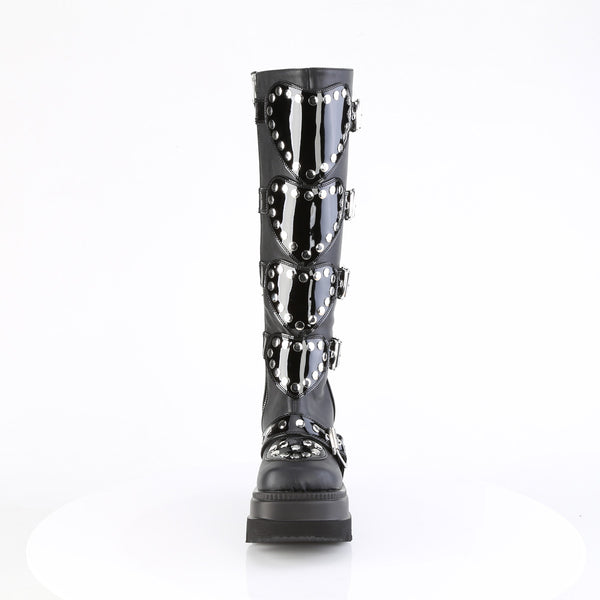 SHAKER-210 Studded Heart Wedge Platform Knee High Boots by Demonia