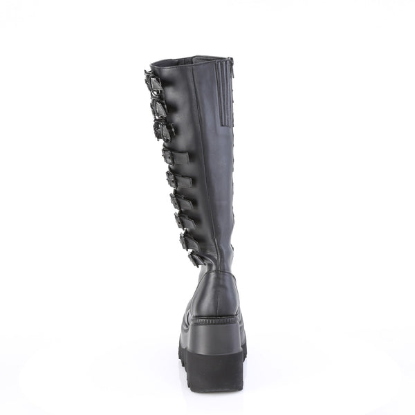SHAKER-232 Wedge Platform Knee High Boots by Demonia