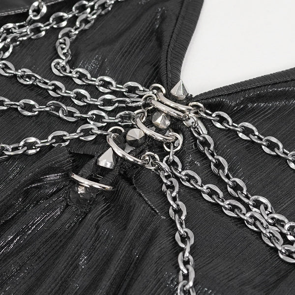 Glam Ghoul Chain Harness Halter Dress by Devil Fashion