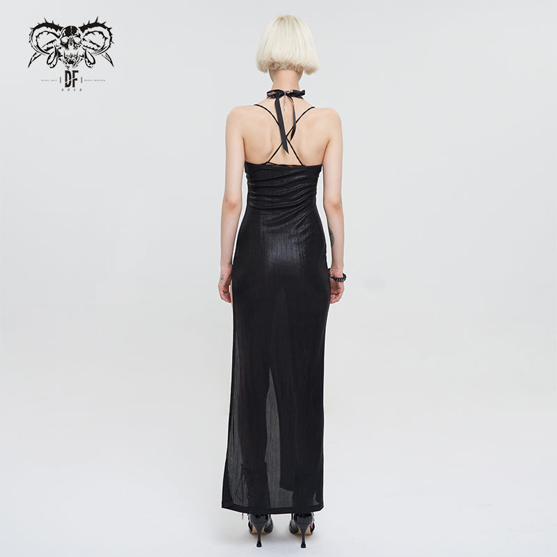 Glam Ghoul Chain Harness Halter Dress by Devil Fashion