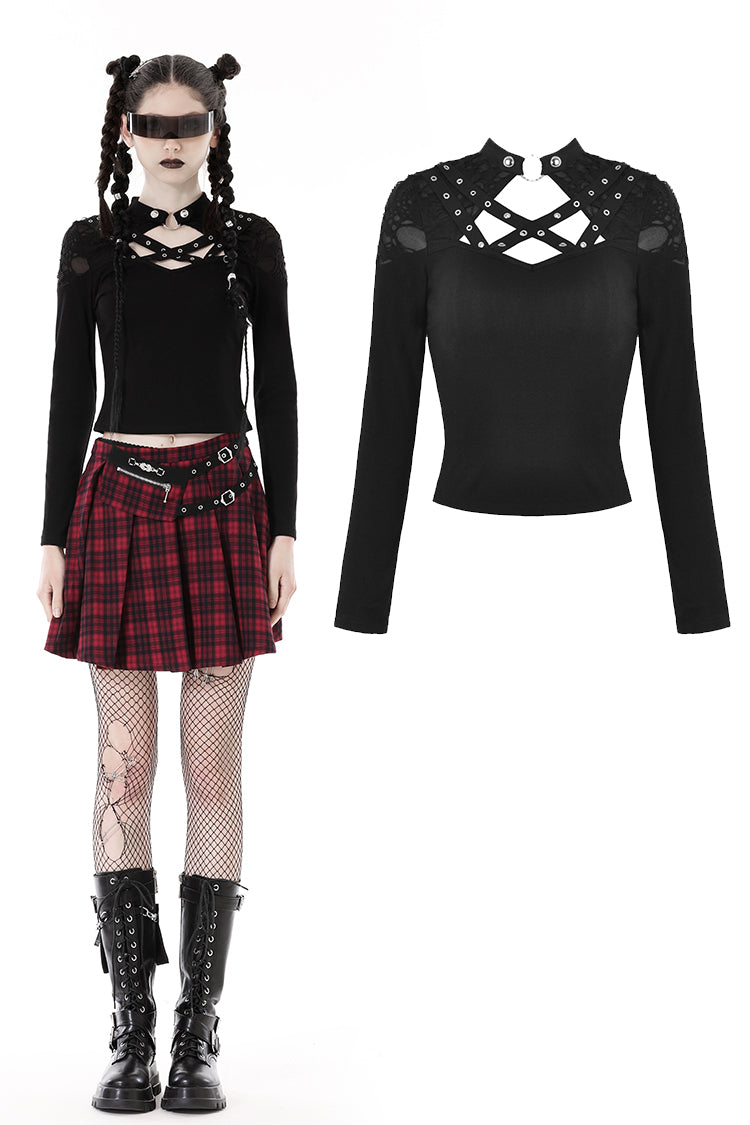 Death In Bloom Shredded Shoulder Top by Dark In Love