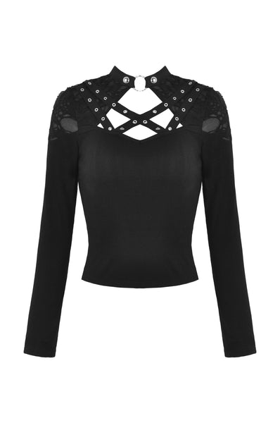 Death In Bloom Shredded Shoulder Top by Dark In Love