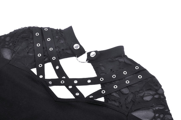 Death In Bloom Shredded Shoulder Top by Dark In Love