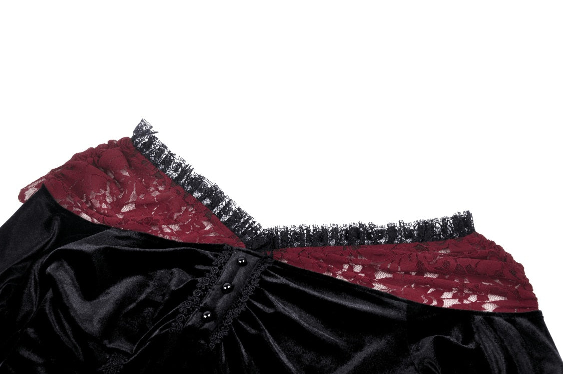 Juliet Red Lace Shoulder Velvet Crop Top by Dark In Love