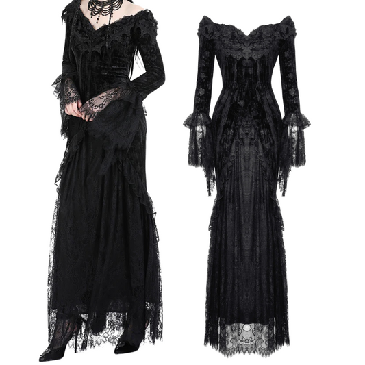 Gothic Belladonna Lace Trim Dress by Dark In Love