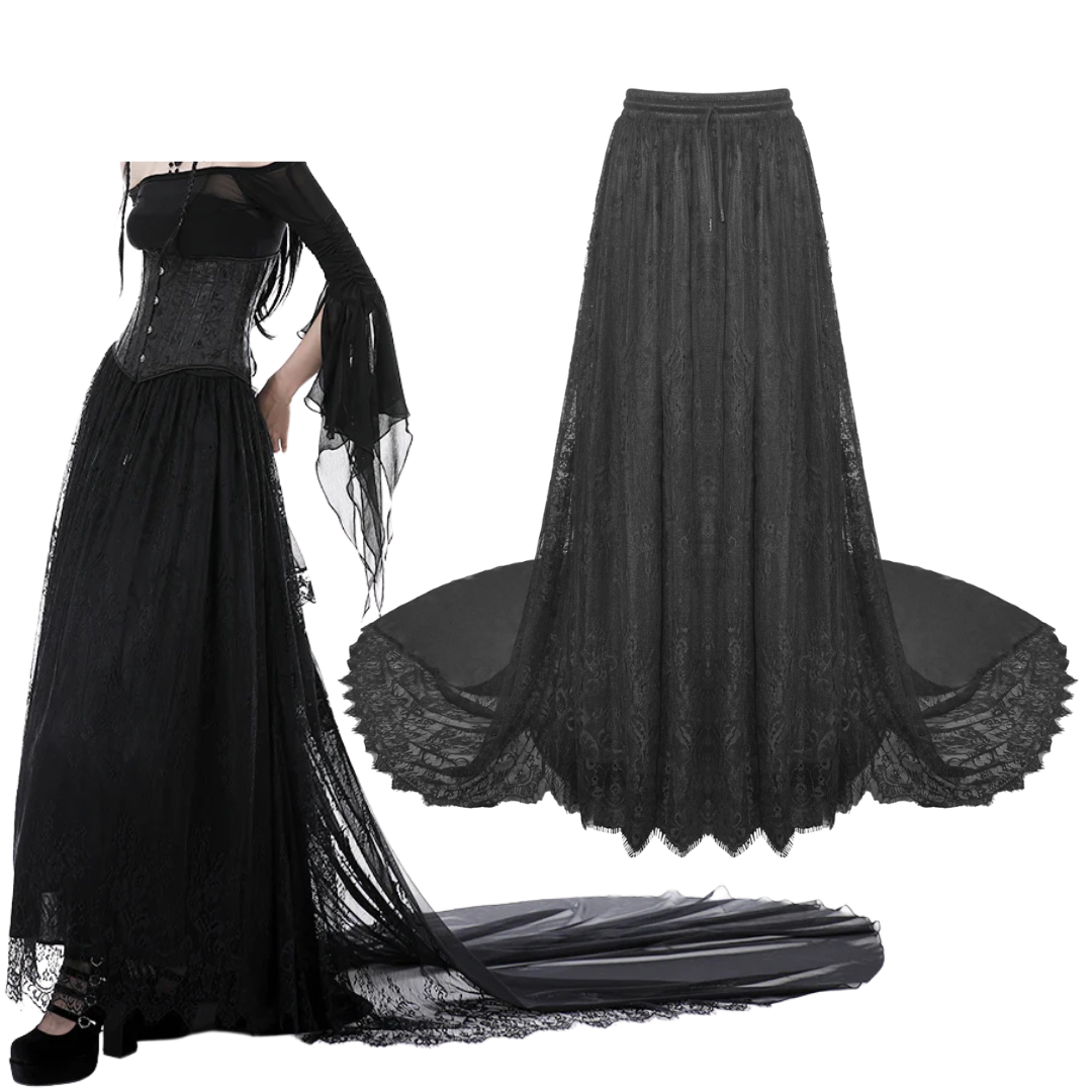 Mary Anne Gothic Frilly Lace Train Skirt by Dark In Love