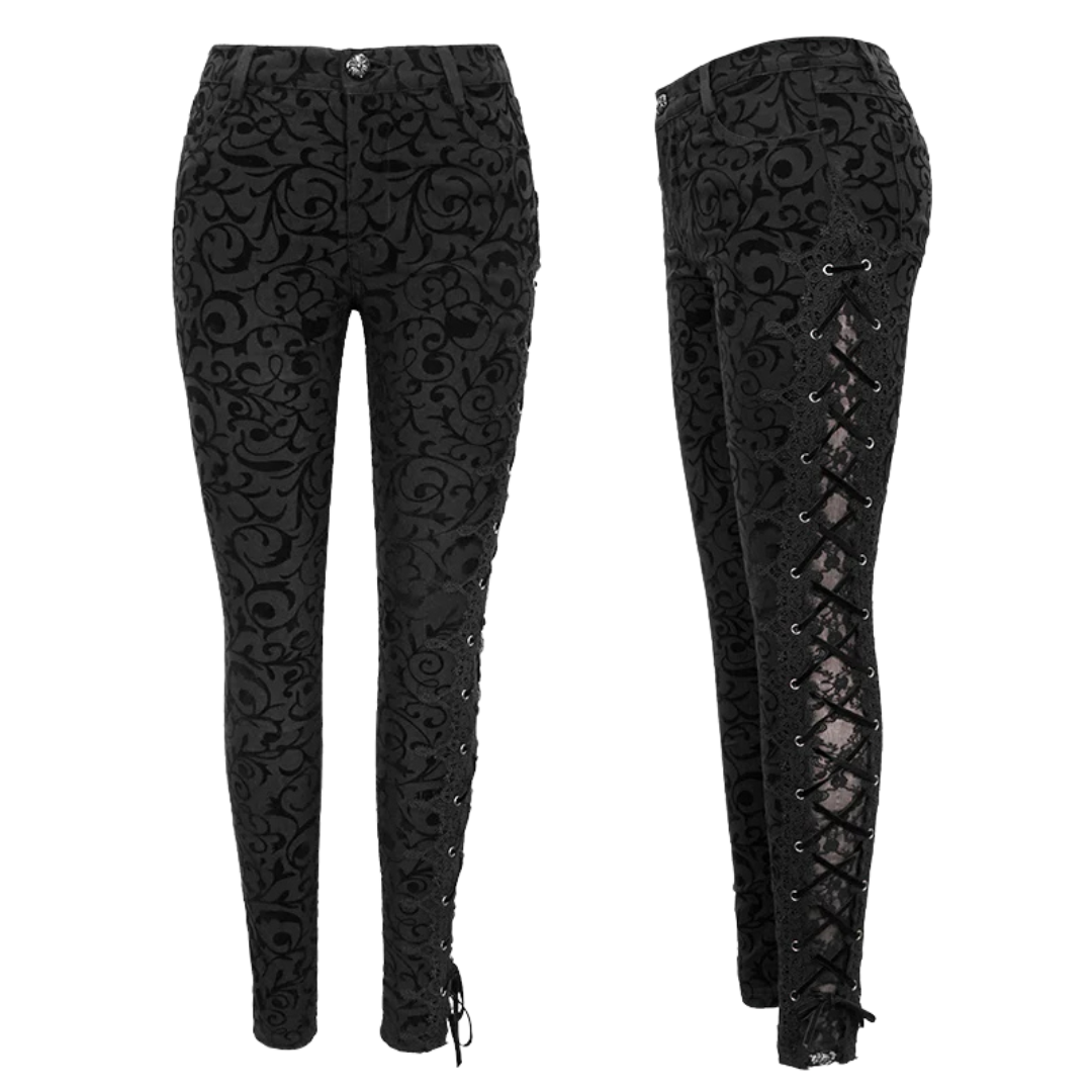 Ophelia Brocade Lace Up Pants by Devil Fashion