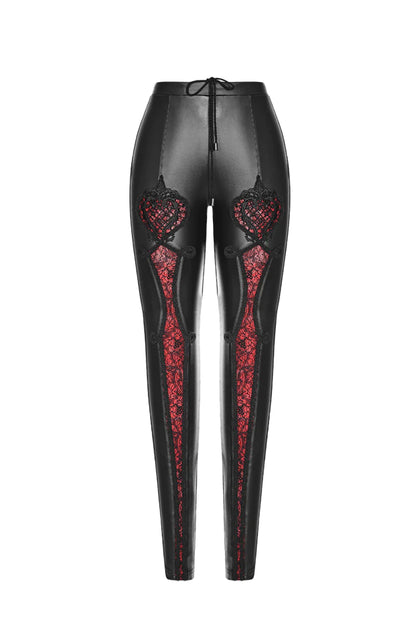 Cathedral Arch Faux Leather Leggings - Black & Red by Punk Rave