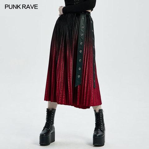 Annabel Lee Pleated A-line Skirt (Red) by Punk Rave