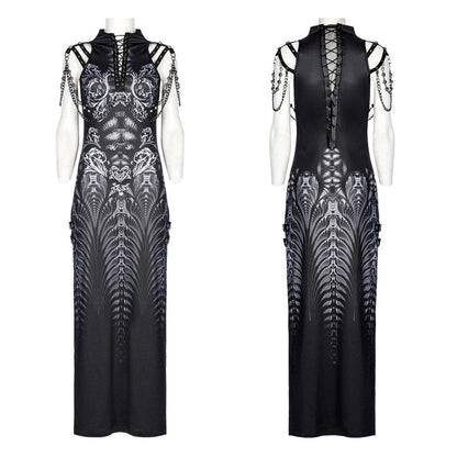Inferno Threads - Printed Maxi Dress with Chains by Punk Rave