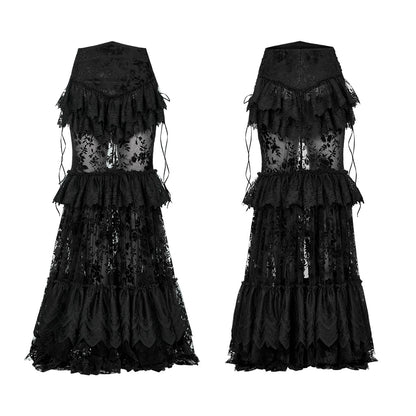 Andromeda Ruffled Black Lace Skirt by Punk Rave