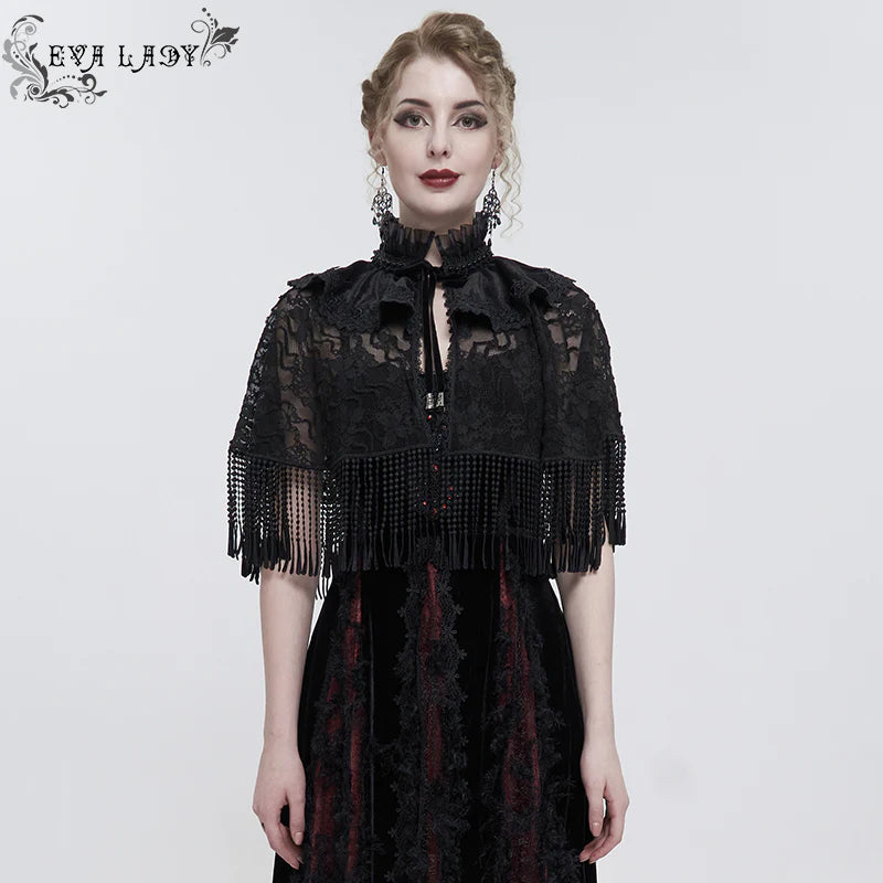 Mortem Gothic Lace Fringe Shawl Top by Eva Lady