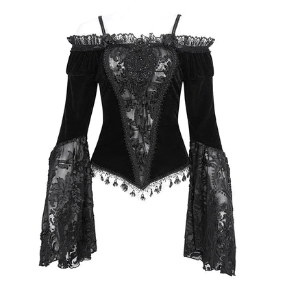 Everly Gothic Black Lace Bell Sleeve Velvet Top by Eva Lady