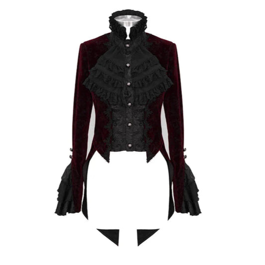 Leah Paisley Gothic Swallow Tail Red Jacket by Devil Fashion