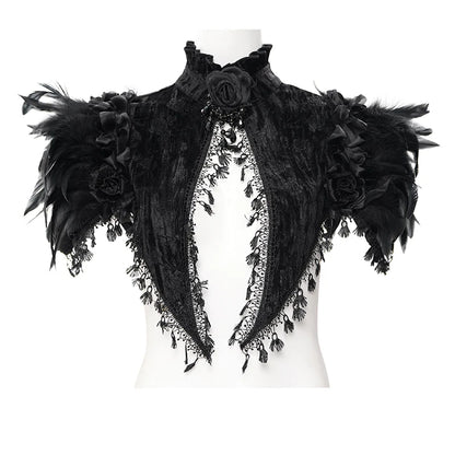 Judith Gothic Rose Velvet Feather Collar Top by Eva Lady