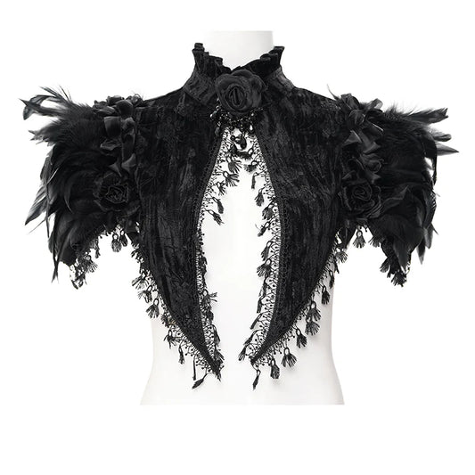 Judith Gothic Rose Velvet Feather Collar Top by Eva Lady