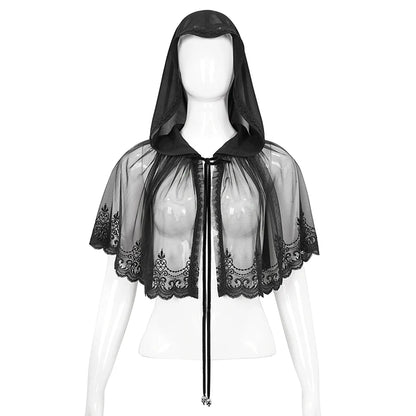 Grieving Hearts Mesh Hooded Gothic Cape by Devil Fashion