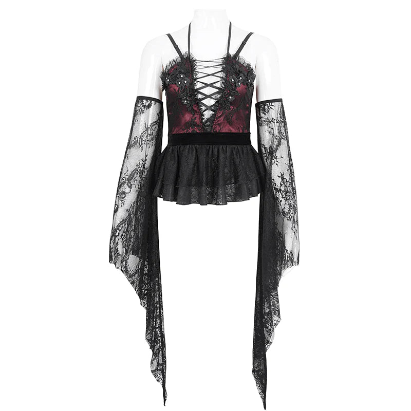 Ravishing Ruby Lace Sleeve Corset Top by Eva Lady
