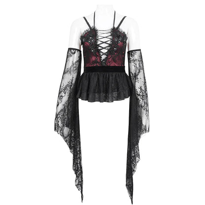 Ravishing Ruby Lace Sleeve Corset Top by Eva Lady