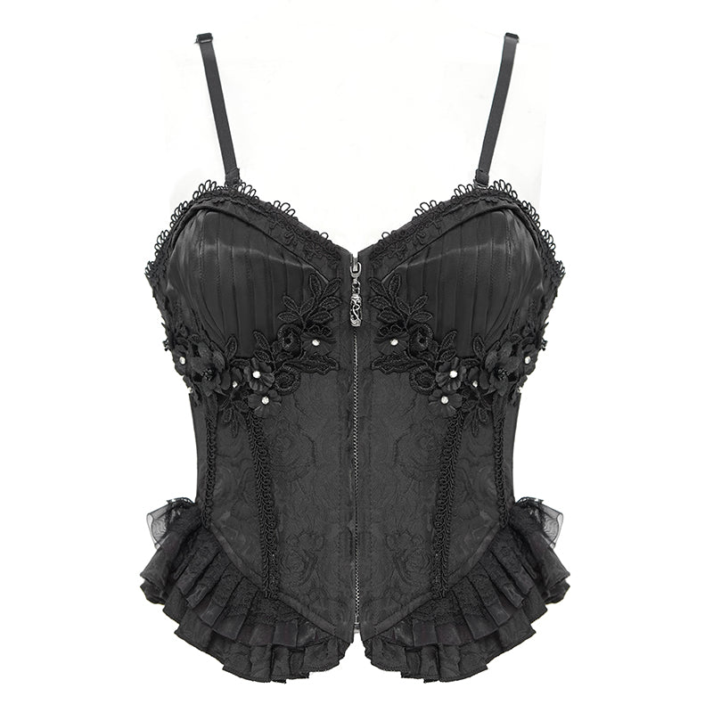 Elwin Gothic Rose Black Jacquard Corset Top by Devil Fashion