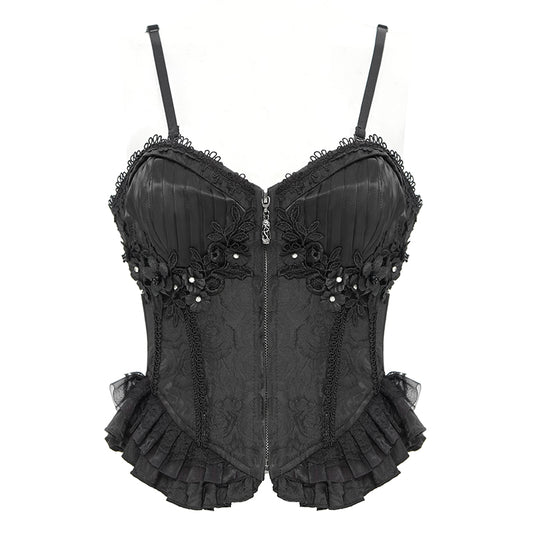 Elwin Gothic Rose Black Jacquard Corset Top by Devil Fashion
