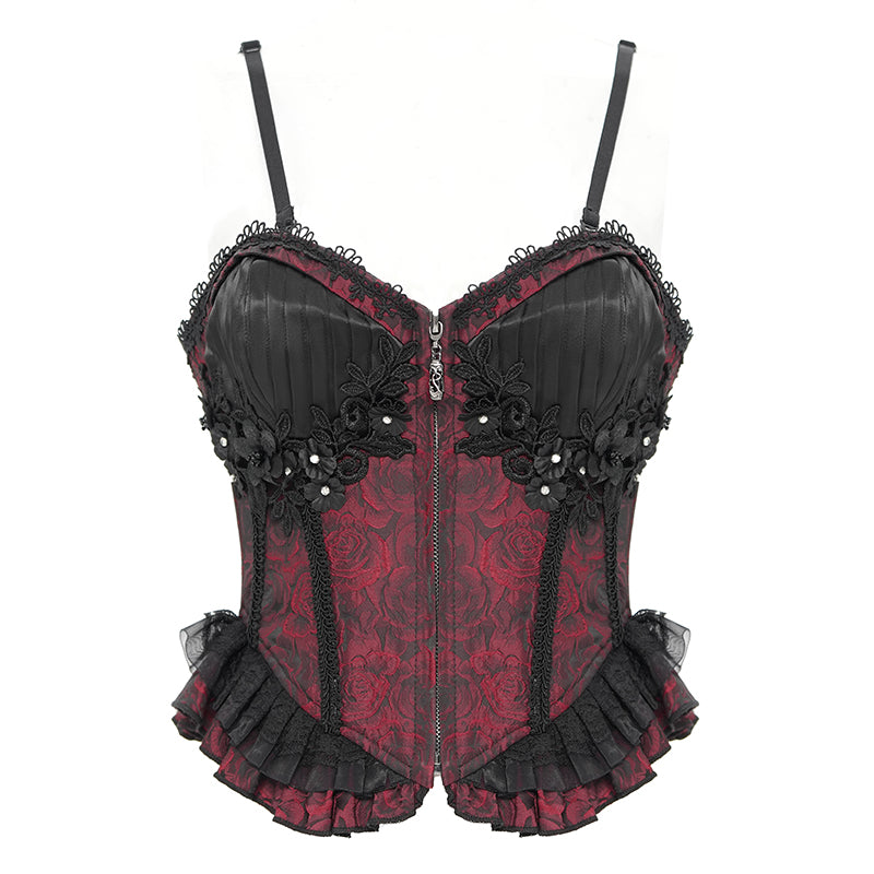 Elwin Gothic Rose Red Jacquard Corset Top by Devil Fashion