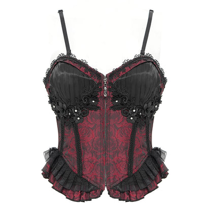 Elwin Gothic Rose Red Jacquard Corset Top by Devil Fashion