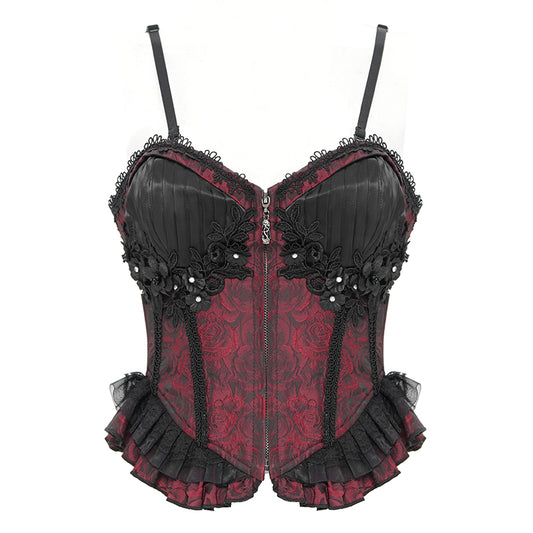 Elwin Gothic Rose Red Jacquard Corset Top by Devil Fashion