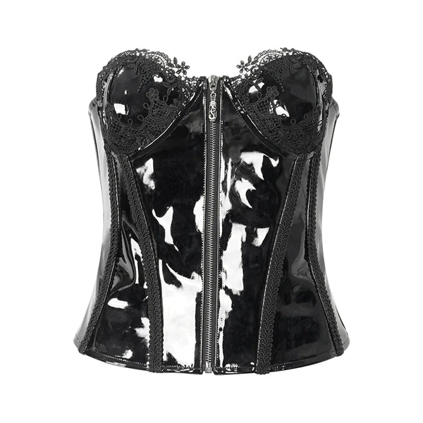 Alana Black Patent Leather Gothic Corset by Devil Fashion