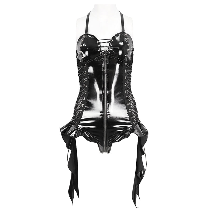 Birdie Gothic Leather Lingerie Bodysuit Top by Devil Fashion