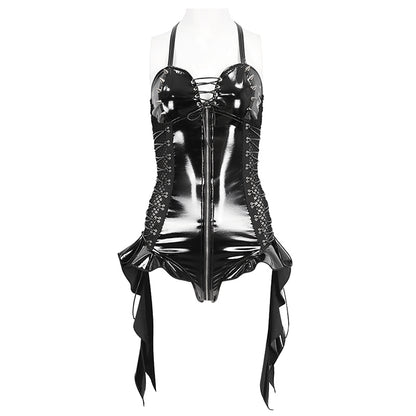 Birdie Gothic Leather Lingerie Bodysuit Top by Devil Fashion