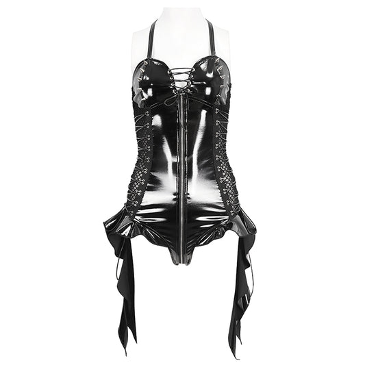 Birdie Gothic Leather Lingerie Bodysuit Top by Devil Fashion