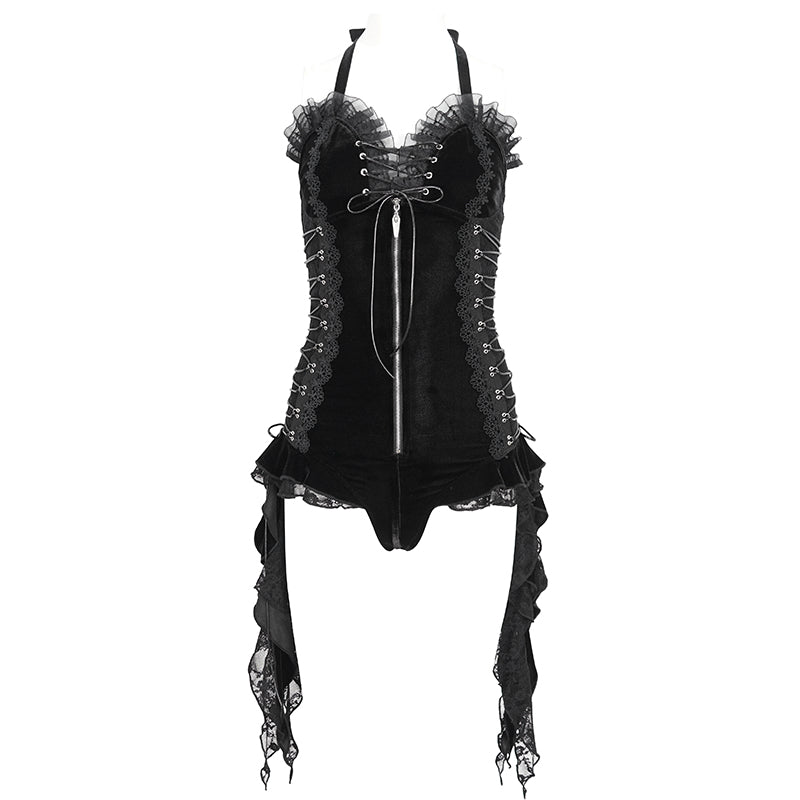 Poppy Gothic Velvet Lingerie Bodysuit Top by Devil Fashion