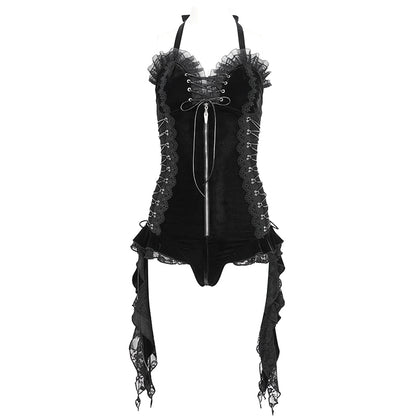 Poppy Gothic Velvet Lingerie Bodysuit Top by Devil Fashion