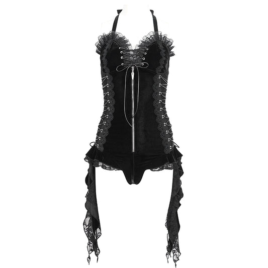 Poppy Gothic Velvet Lingerie Bodysuit Top by Devil Fashion