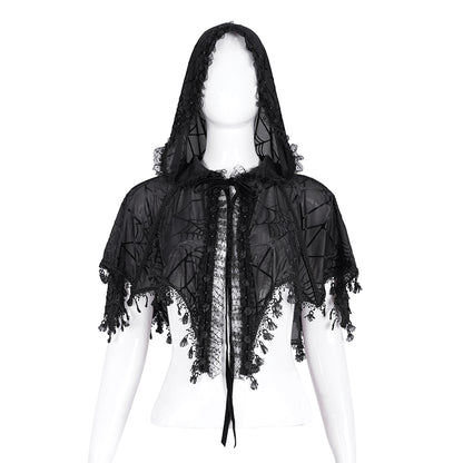 Athelina Gothic Spider Web Hooded Shawl Top by Devil Fashion