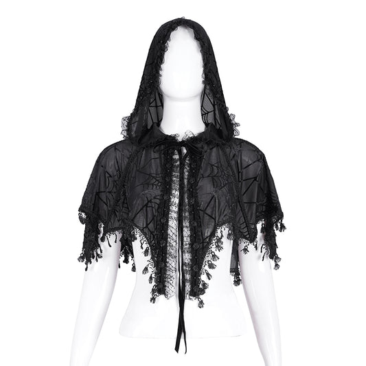 Athelina Gothic Spider Web Hooded Shawl Top by Devil Fashion