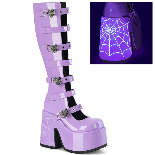 CAMEL-223 Spiderweb Heart Knee High Platform Lavender Shoes by Demonia