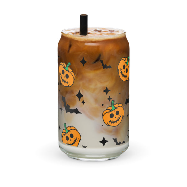 Spooky Season Skeleton Hand Pumpkins Glass Can Cup by The Dark Side of Fashion