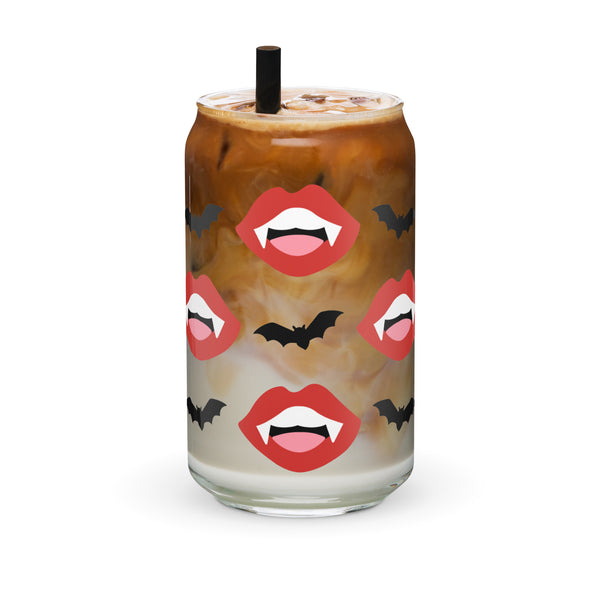 Vampire Fangs & Bats Glass Can Cup by The Dark Side of Fashion