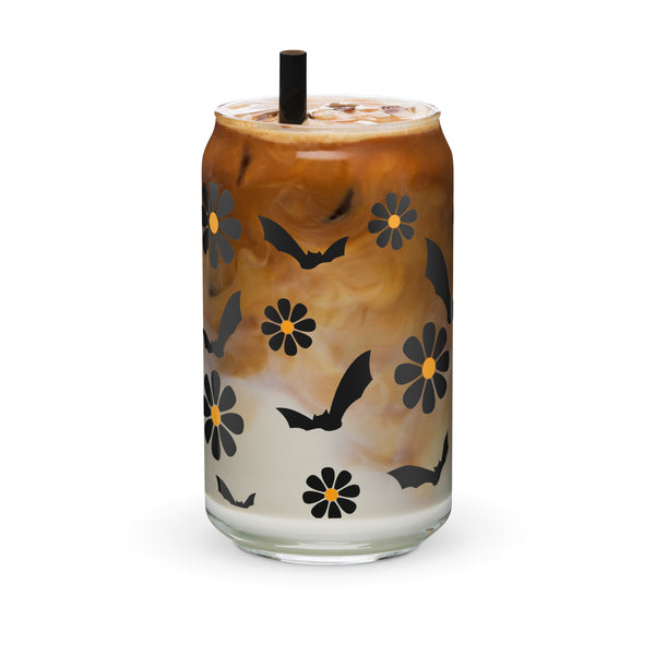 Bats & Flowers Glass Can Cup by The Dark Side of Fashion