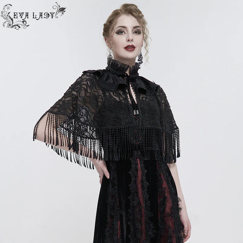 Mortem Gothic Lace Fringe Shawl Top by Eva Lady