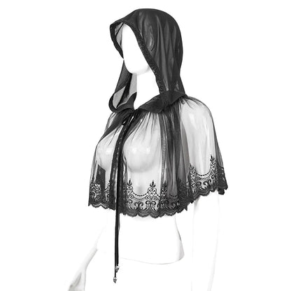 Grieving Hearts Mesh Hooded Gothic Cape by Devil Fashion