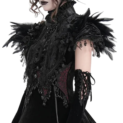 Judith Gothic Rose Velvet Feather Collar Top by Eva Lady